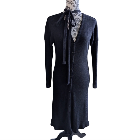 Vetta Capsule The Long Cardigan Ribbed Midi Dress Belt Black Tencel Women's Med - Picture 6 of 16